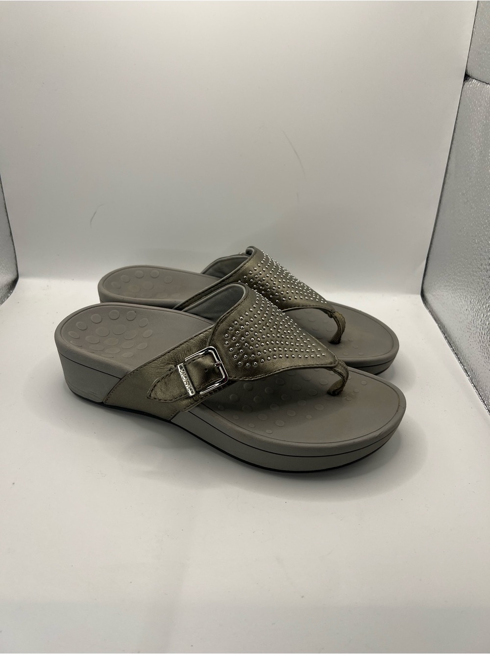Vionic Metallic Gray Studded Thong Sandals - Picture 4 of 12
